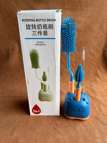 3-in-1 Baby Bottle Cleaning Brush Set with Stand (Blue)