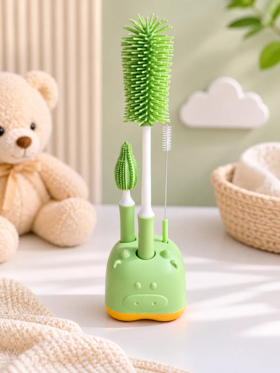 3-in-1 Baby Bottle Cleaning Brush Set with Stand (Green)