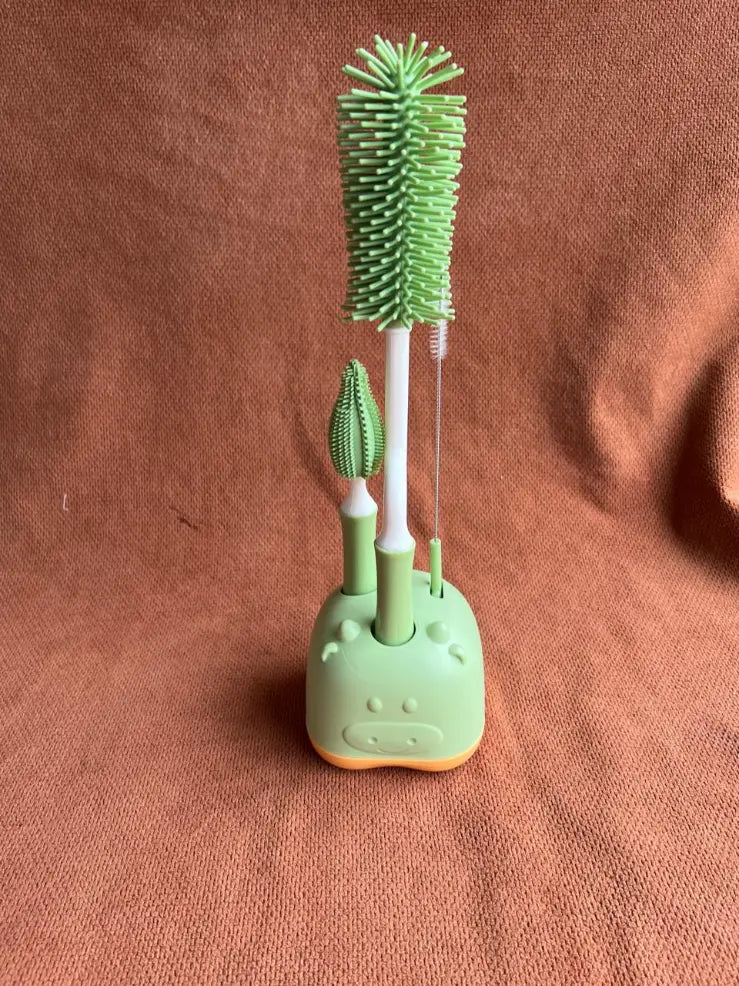 3-in-1 Baby Bottle Cleaning Brush Set with Stand (Green)