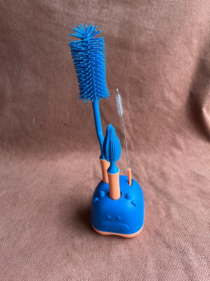3-in-1 Baby Bottle Cleaning Brush Set with Stand (Blue)