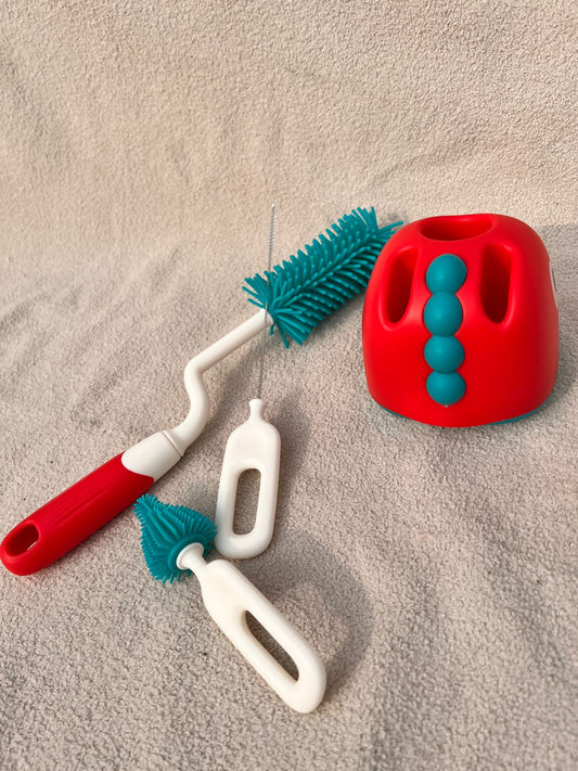 3-in-1 Rotating Baby Bottle Cleaning Brush Set with Stand | BPA-Free