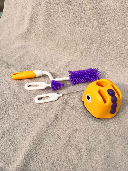 3-in-1 Rotating Baby Bottle Cleaning Brush Set with Stand | BPA-Free