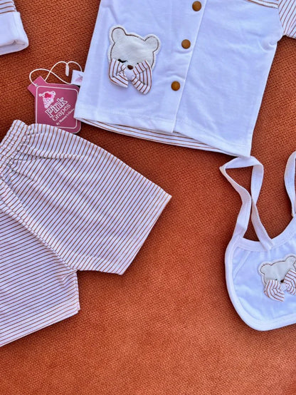 4 Pcs Newborn Baby Cotton Set with Cap & Bib – Soft Summer Outfit 0-3 Months