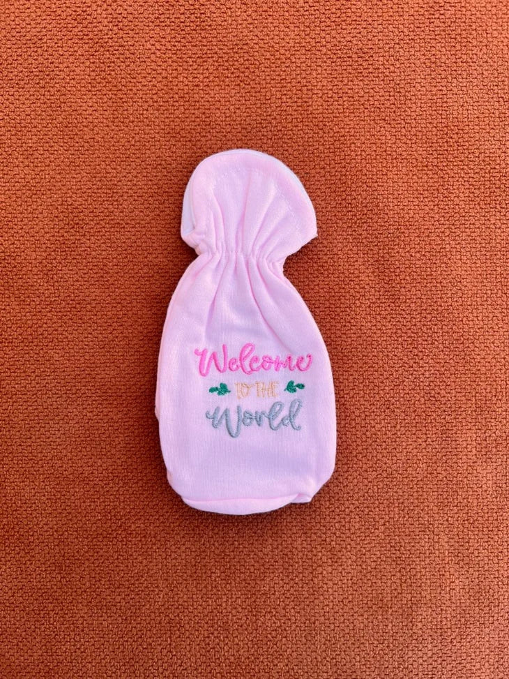 Baby Feeder Cover – Soft Cotton Bottle Cover "welcome to the world"