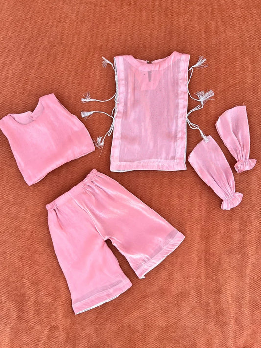 Baby Girl Fancy Summer Outfit Set – Soft Stylish 4 Pcs Dress Set