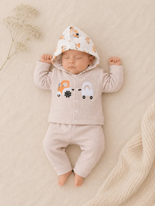 Newborn Summer Waffle Hoodie & Bodysuit Set – Soft & Breathable Outfit