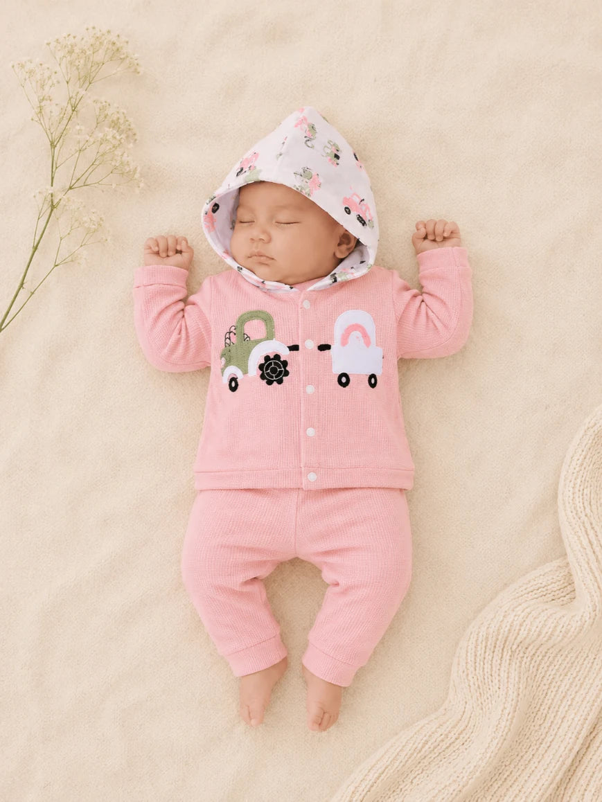 Newborn Summer Waffle Hoodie & Bodysuit Set – Soft & Breathable Outfit