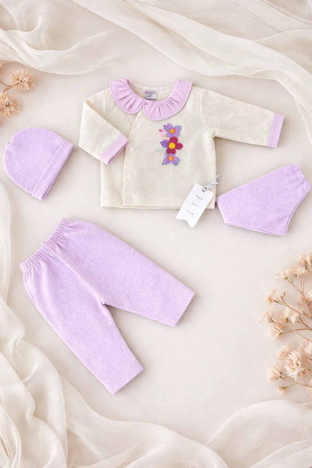 Newborn Baby 4 Pieces Summer Outfit – Shirt, Trouser, Cap & Bib