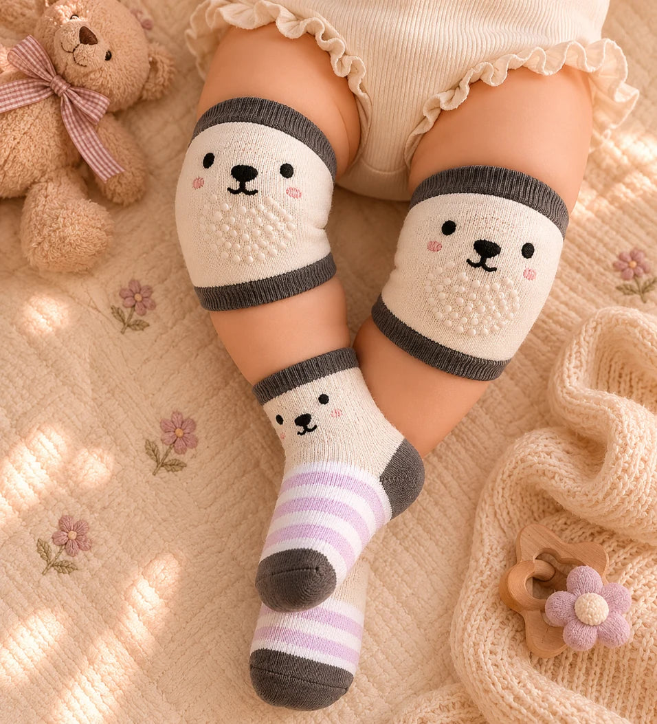 Baby Knee Pad Protectors and Socks Set | Soft & Breathable