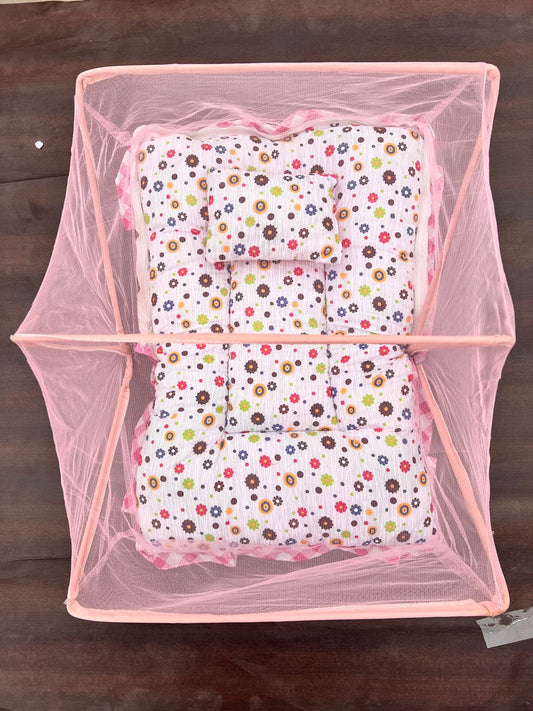 Baby Sleeping Bed with Mosquito Net – Soft Cushioned Newborn Bedding Set