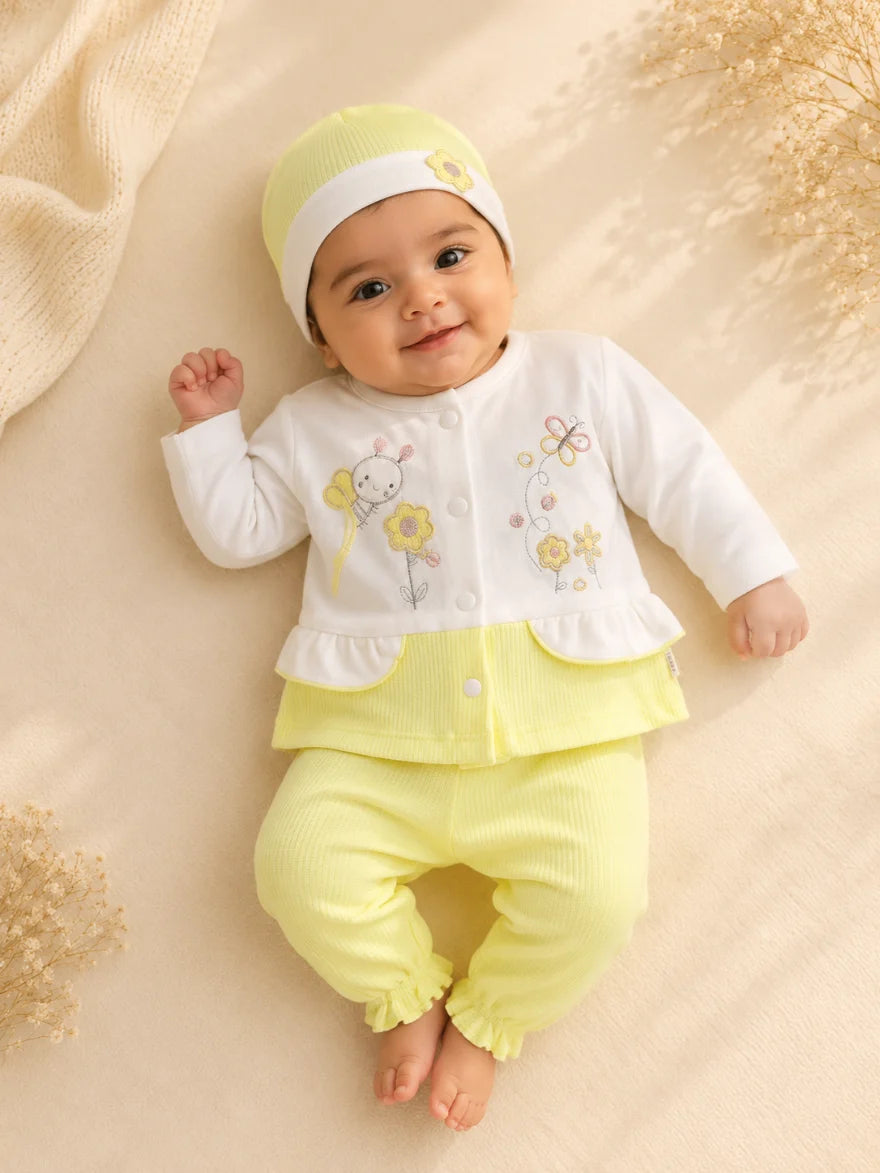 Newborn Baby 3 Piece Outfit Set – Soft Shirt, Trouser and Cap Set for Babies