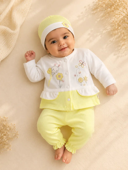 Newborn Baby 3 Piece Outfit Set – Soft Shirt, Trouser and Cap Set for Babies