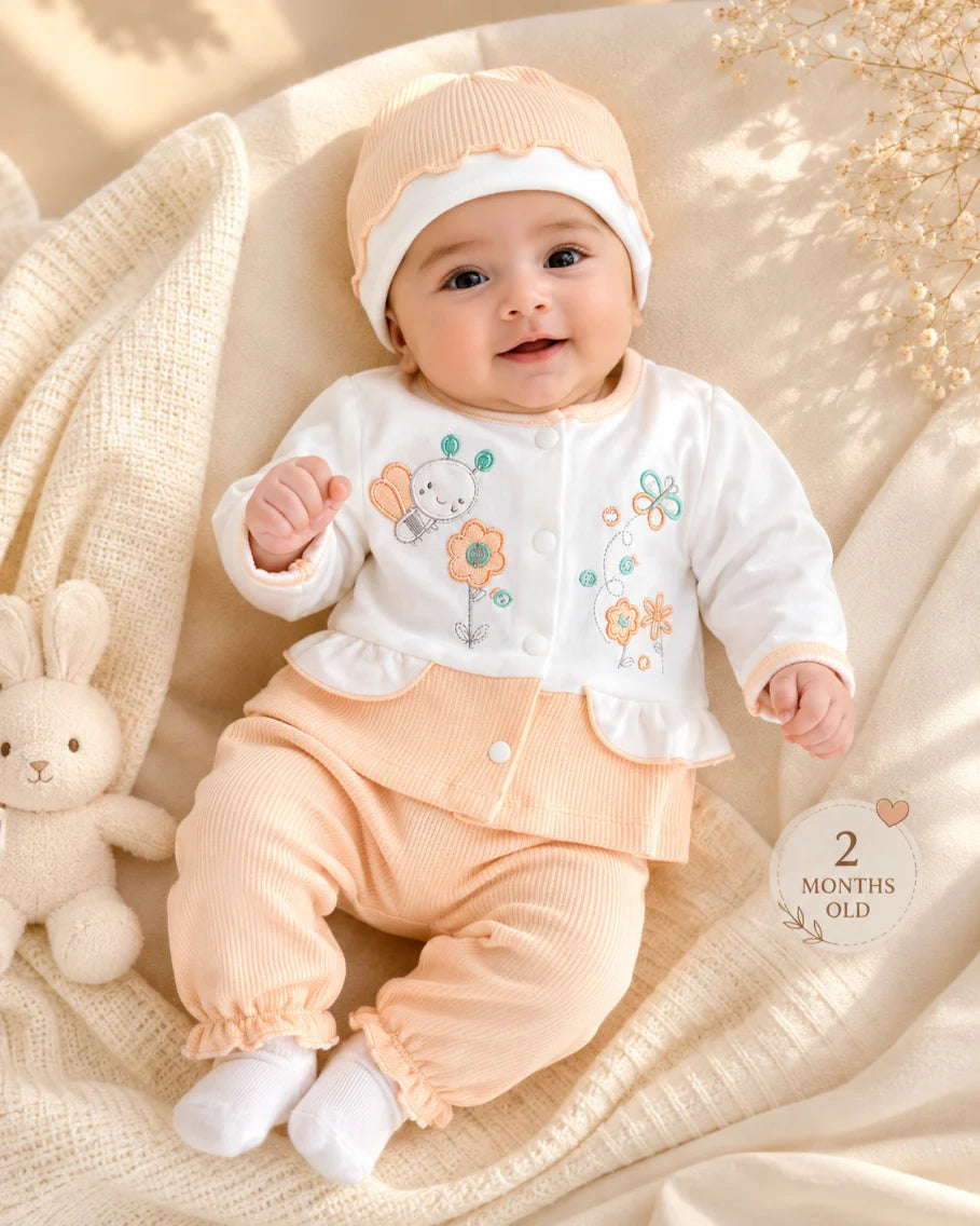 Newborn Baby 3 Piece Outfit Set – Soft Shirt, Trouser and Cap Set for Babies