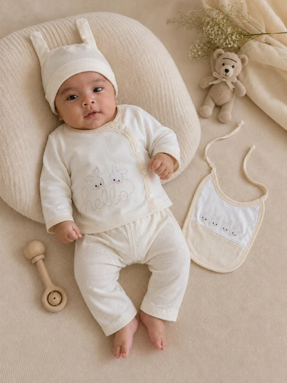 Hello Bunny Newborn Baby 4 Piece Dress Set