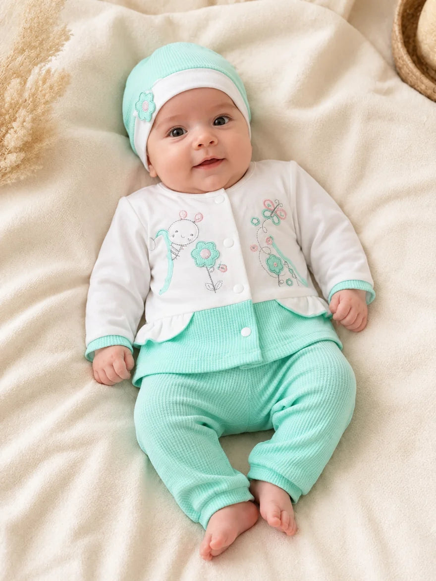 Newborn Baby 3 Piece Outfit Set – Soft Shirt, Trouser and Cap Set for Babies