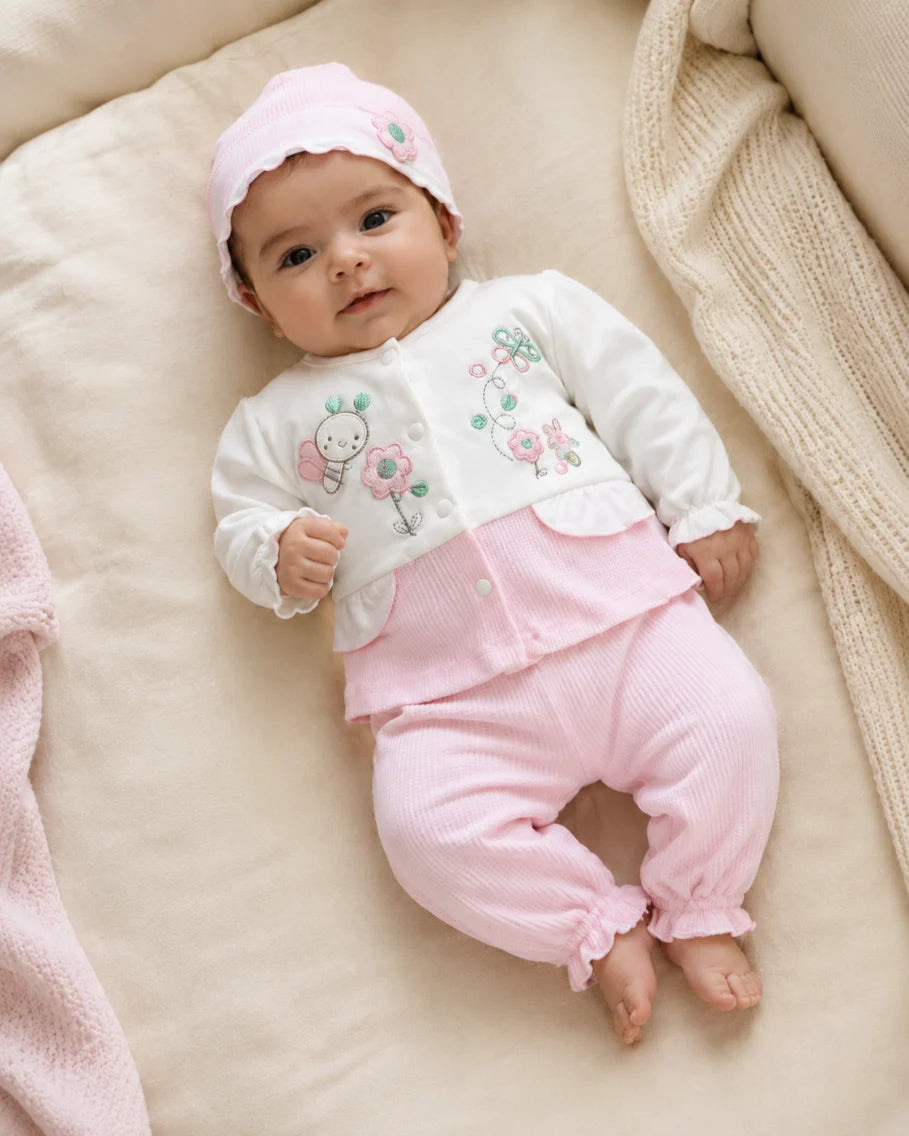 Newborn Baby 3 Piece Outfit Set – Soft Shirt, Trouser and Cap Set for Babies