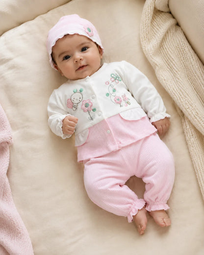 Newborn Baby 3 Piece Outfit Set – Soft Shirt, Trouser and Cap Set for Babies