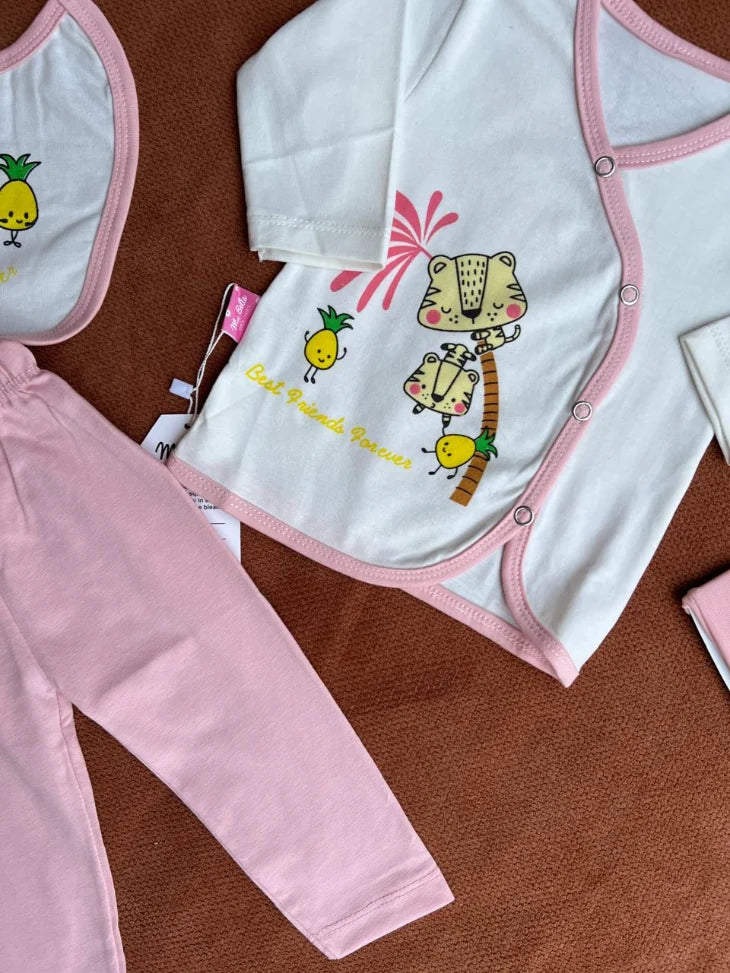 Summer Newborn Baby 4 Piece Outfit Set – "Best Friends Forever" printed