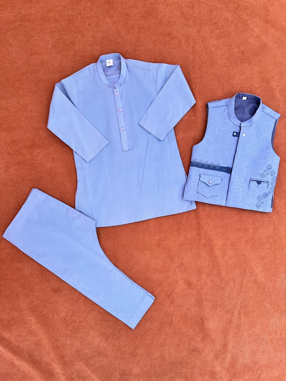 3-Piece Kurta Waistcoat Trouser Set