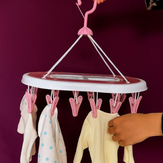 Baby Clothes Drying Hanger with Clips – Portable Hanging Rack for Newborn Essentials