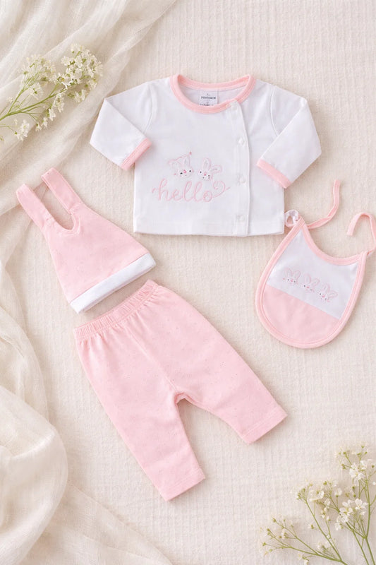 Newborn Baby Girl 4 Pieces Summer Outfit – Soft Cotton Set