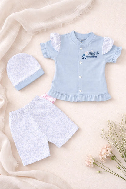 Newborn Baby 3 Pieces Summer Outfit – Shirt, Shorts & Cap