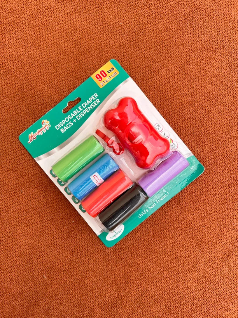 Diaper Bag Dispenser – 1 Travel Dispenser + 6 Refill Rolls | Red