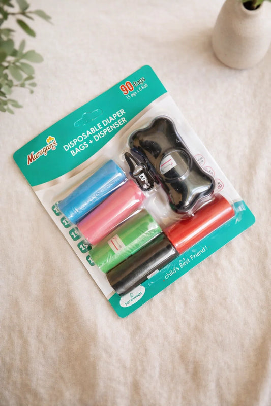 Diaper Bag Dispenser – 1 Travel Dispenser + 6 Refill Rolls | Black