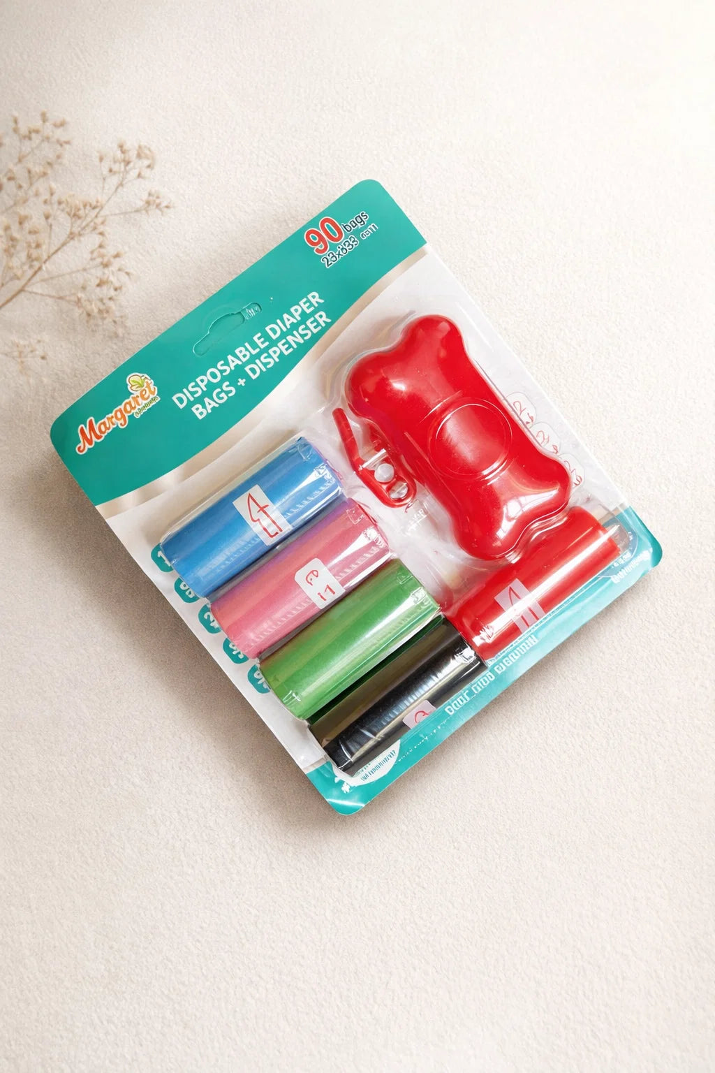 Diaper Bag Dispenser – 1 Travel Dispenser + 6 Refill Rolls | Red