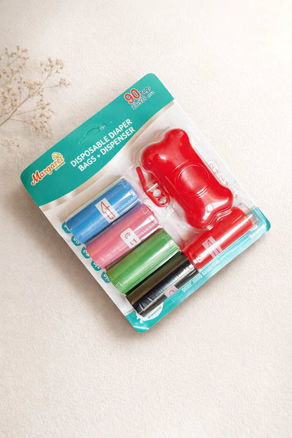 Diaper Bag Dispenser – 1 Travel Dispenser + 6 Refill Rolls | Red