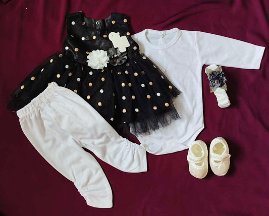 5-Piece Baby Girl Dress Set – Elegant Party Outfit for Newborns
