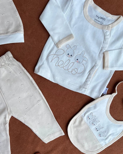 Hello Bunny Newborn Baby 4 Piece Dress Set