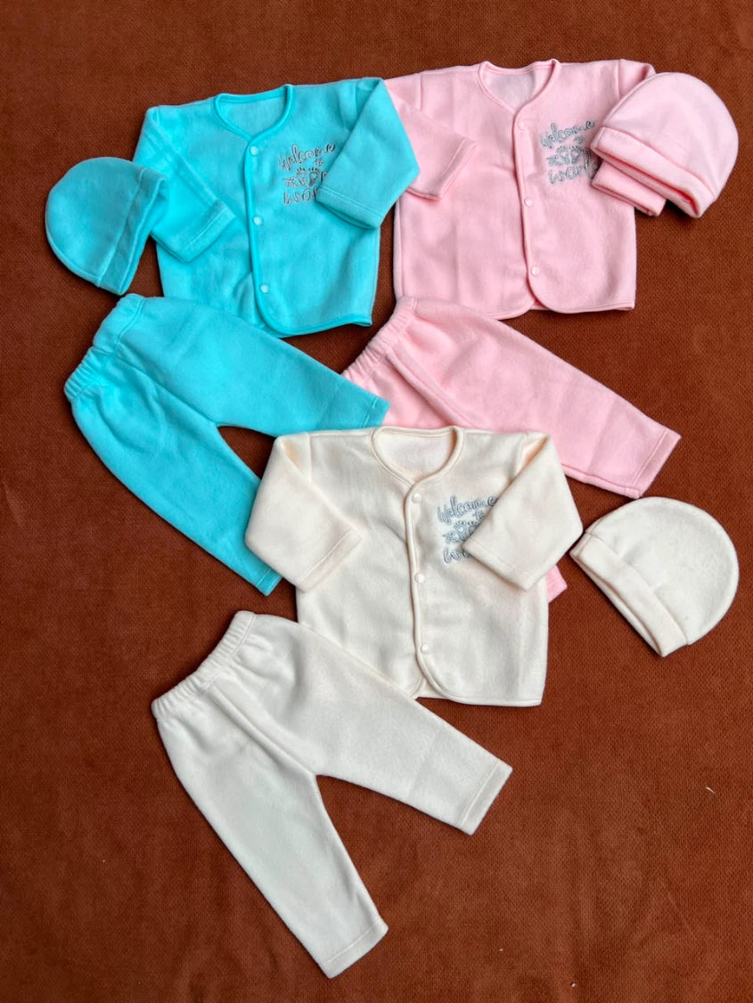 Pack of 3 Newborn Winter Jabla Dresses "Welcome to the world" (Golden Embroidery)