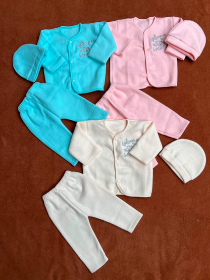 Pack of 3 Newborn Winter Jabla Dresses "Welcome to the world" (Golden Embroidery)
