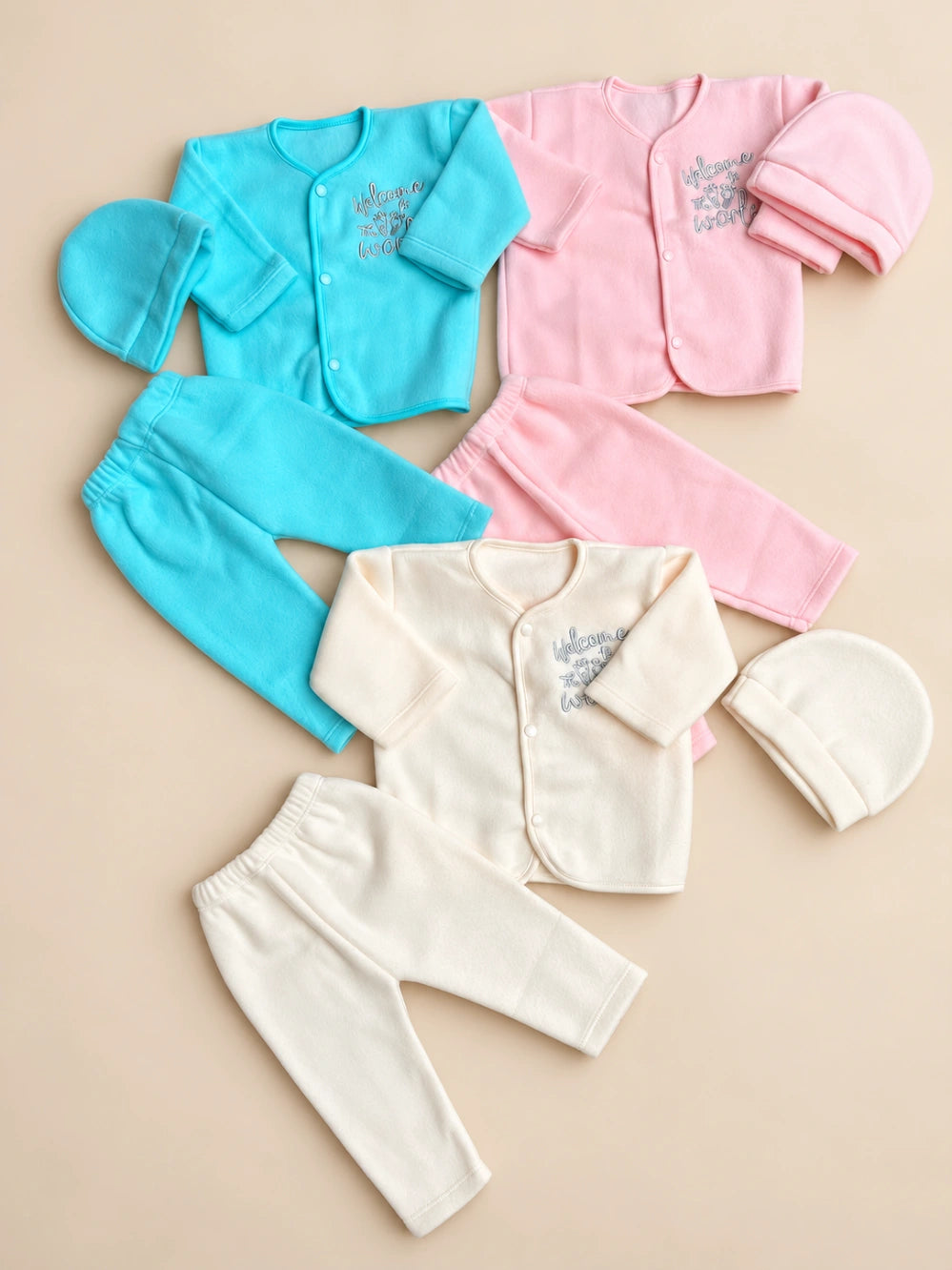 Pack of 3 Newborn Winter Jabla Dresses "Welcome to the world" (Golden Embroidery)