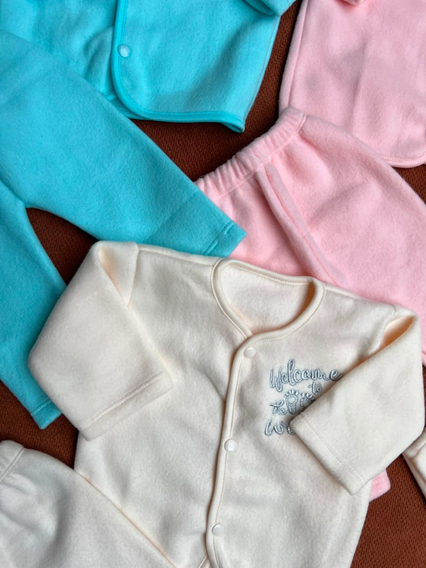 Pack of 3 Newborn Winter Jabla Dresses "Welcome to the world" (Golden Embroidery)