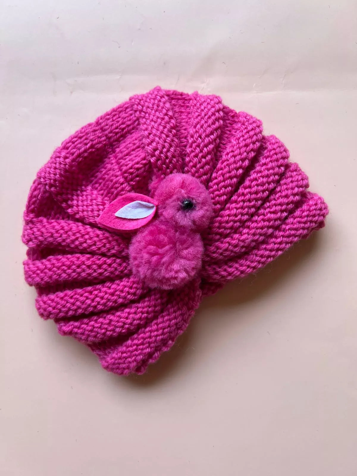 Knitted Baby turban Cap with Bunny Design – Soft & Cozy