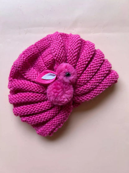 Knitted Baby turban Cap with Bunny Design – Soft & Cozy