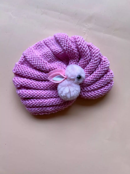 Knitted Baby turban Cap with Bunny Design – Soft & Cozy