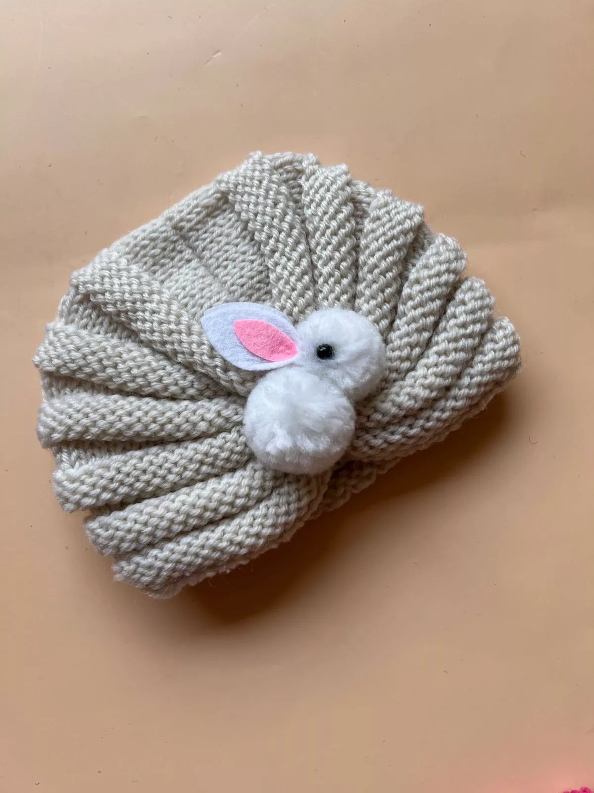 Knitted Baby turban Cap with Bunny Design – Soft & Cozy