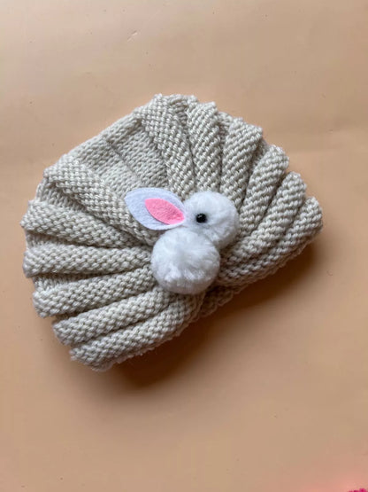 Knitted Baby turban Cap with Bunny Design – Soft & Cozy