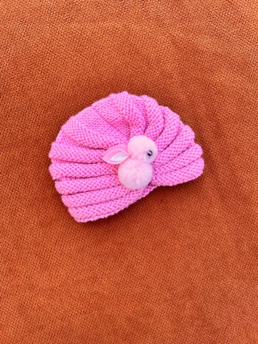 Knitted Baby turban Cap with Bunny Design – Soft & Cozy