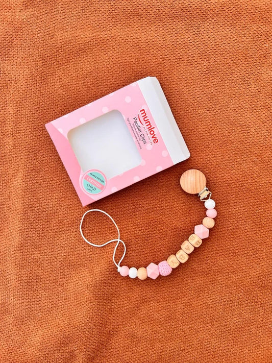 Mumlove Baby Pacifier Clip – Wooden & Silicone Soother Holder (BPA Free)