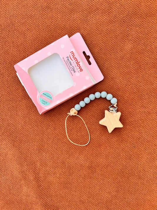 Mumlove Baby Pacifier Clip – Wooden & Silicone Soother Holder (BPA Free)