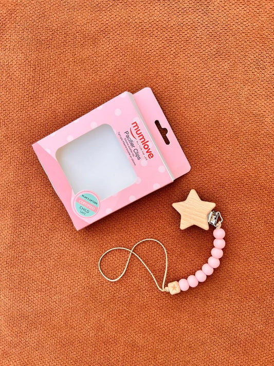 Mumlove Baby Pacifier Clip – Wooden & Silicone Soother Holder (BPA Free)