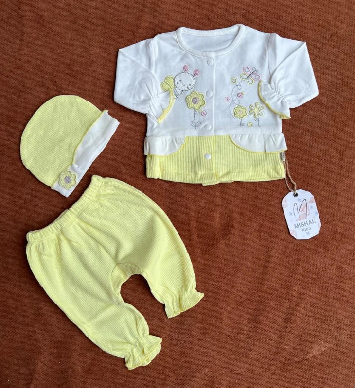 Newborn Baby 3 Piece Outfit Set – Soft Shirt, Trouser and Cap Set for Babies