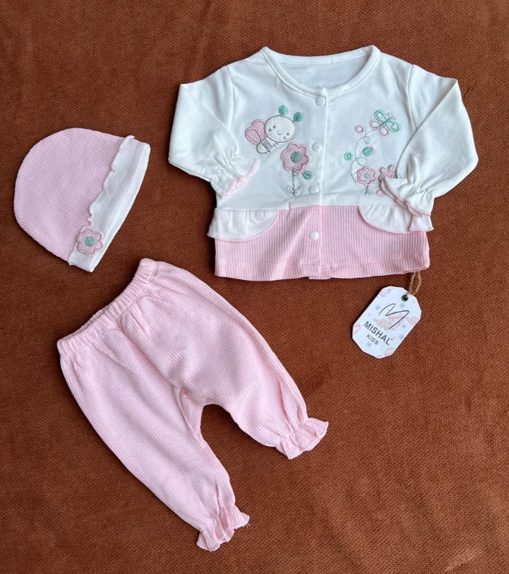 Newborn Baby 3 Piece Outfit Set – Soft Shirt, Trouser and Cap Set for Babies