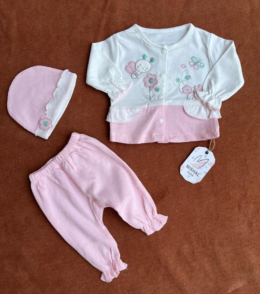 Newborn Baby 3 Piece Outfit Set – Soft Shirt, Trouser and Cap Set for Babies