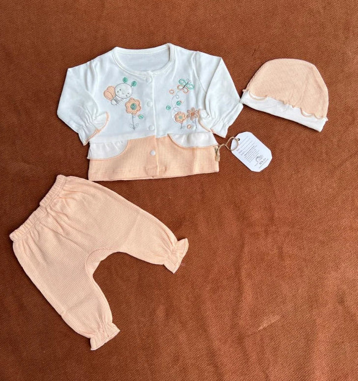 Newborn Baby 3 Piece Outfit Set – Soft Shirt, Trouser and Cap Set for Babies