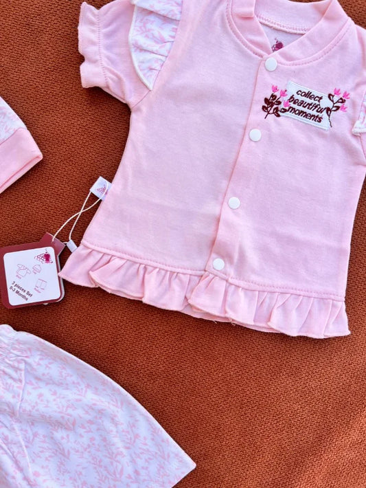 Newborn Baby 3 Pieces Summer Outfit – Shirt, Shorts & Cap